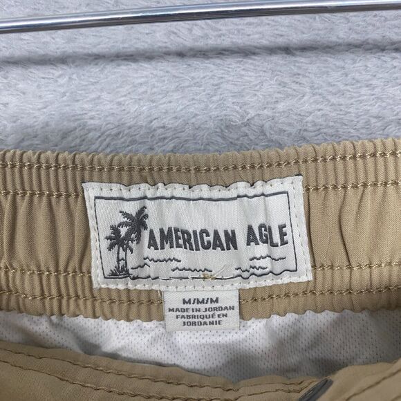 American Eagle Shorts Mens Medium Tan Swim Trunks Brief Lined Performance Pocket - Picture 3 of 9